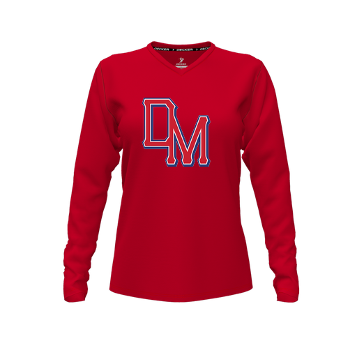 [CUS-DFW-TEES-CMF-VNK-LSL-RED-FYXS-LOGO2] Decker Comfort T-Shirt (Female Youth XS, Red, V Neck, Logo 2, Long Sleeve)
