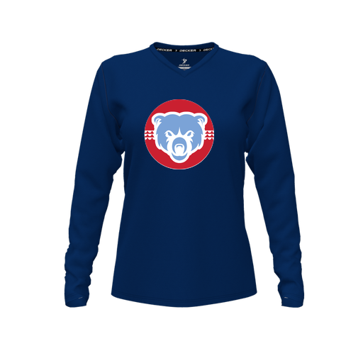 [CUS-DFW-TEES-PER-VNK-LSL-NVY-FYXS-LOGO1] Decker Performance T-Shirt (Female Youth XS, Navy, V Neck, Logo 1, Long Sleeve)