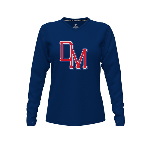 [FTLVPTNV-FYXS-LOGO2] Decker Performance T-Shirt (Female Youth XS, Navy, V Neck, Logo 2, Long Sleeve)