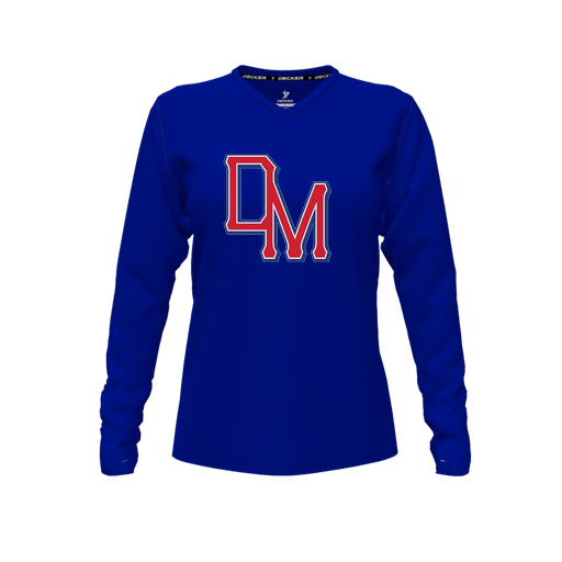 [FTLVPTRY-FYXS-LOGO2] Decker Performance T-Shirt (Female Youth XS, Royal, V Neck, Logo 2, Long Sleeve)