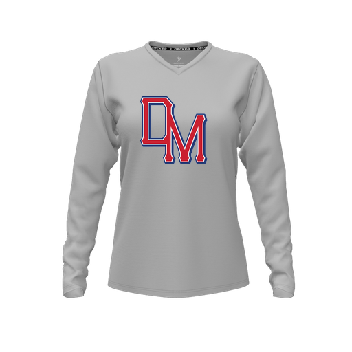 [FTLVPTGY-FYXS-LOGO2] Decker Performance T-Shirt (Female Youth XS, Gray, V Neck, Logo 2, Long Sleeve)