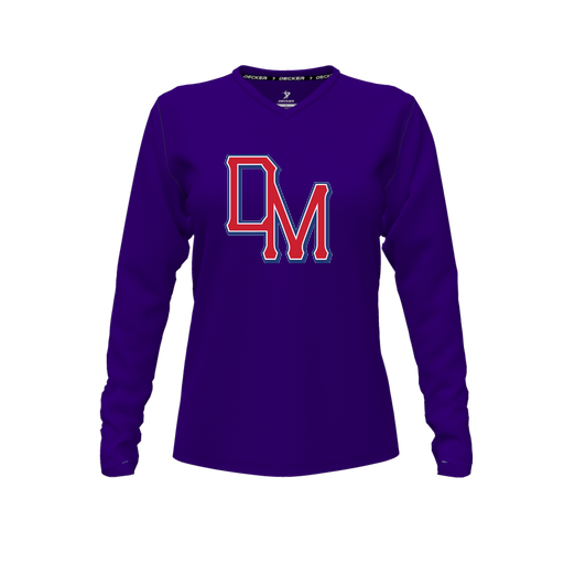 [CUS-DFW-TEES-PER-VNK-LSL-PUR-FYXS-LOGO2] Decker Performance T-Shirt (Female Youth XS, Purple, V Neck, Logo 2, Long Sleeve)
